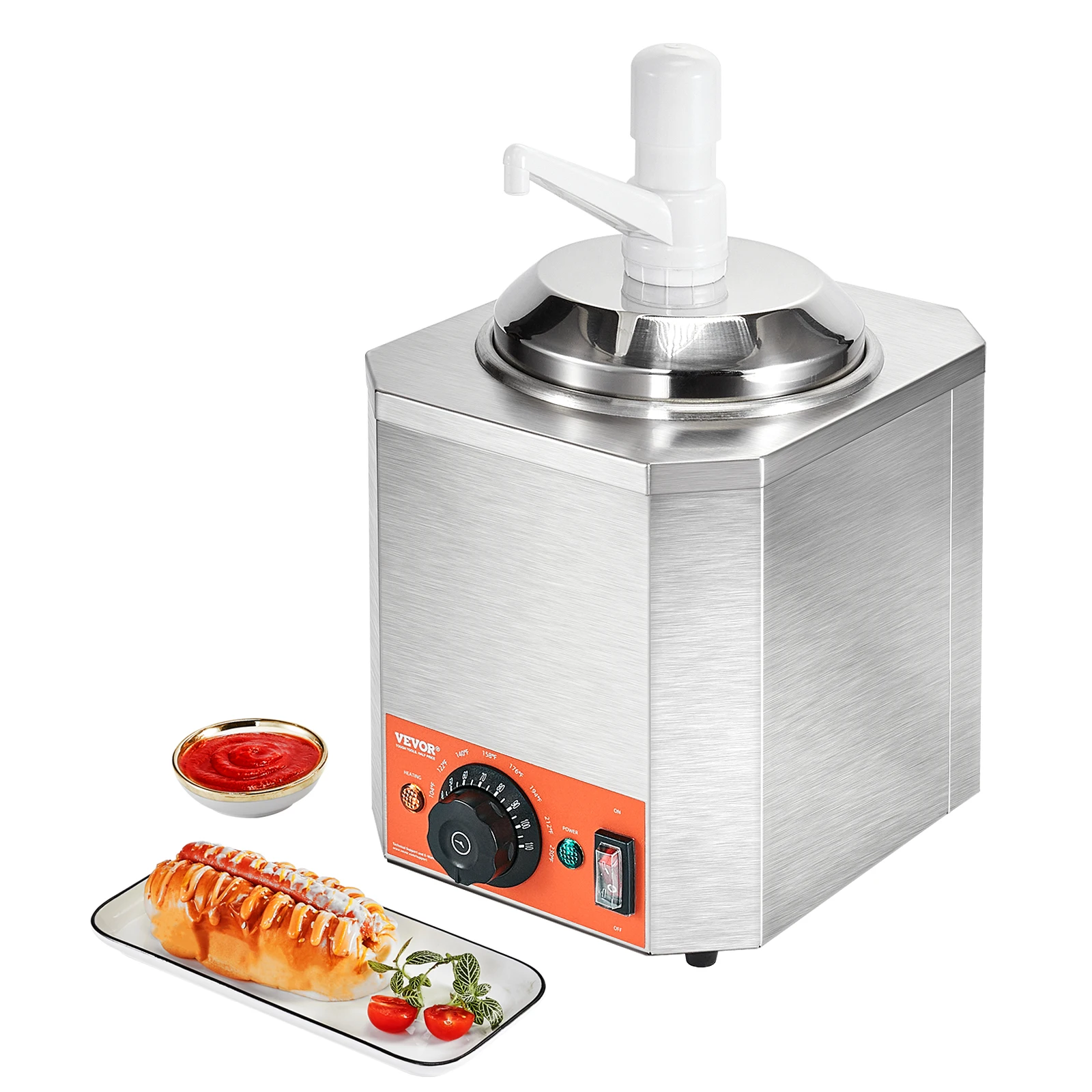 VEVOR Electric Nacho Cheese Warmer Dispenser W/ Pump Food-Grade Stainless Steel for Melting Hot Fudge Caramel Chili Curry Sauces