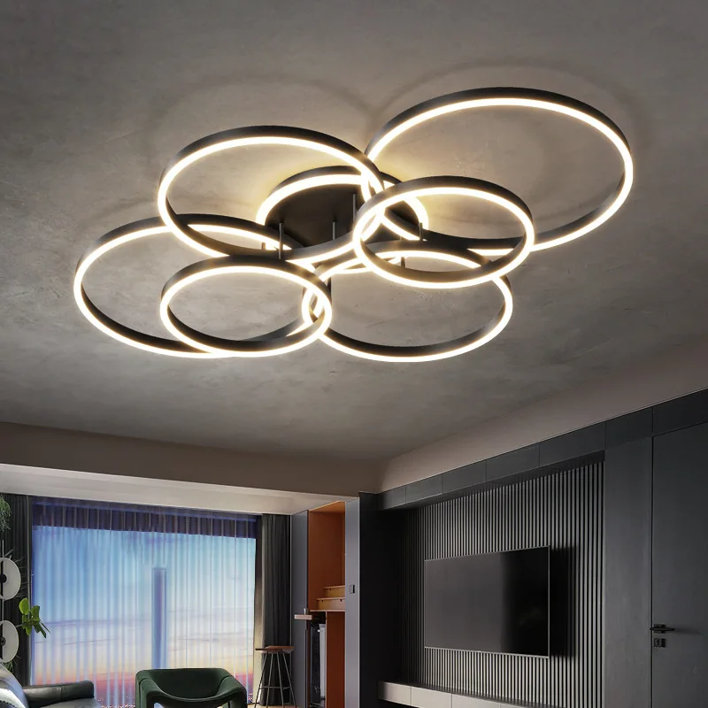 Modern LED Chandelier Ceiling Light for Living Room Bedroom Ceiling Lamps Indoor Round Rings Foyer Lustre Home Decor Luminaire