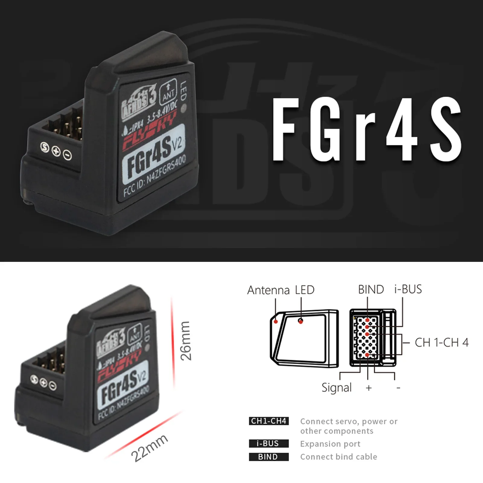 Flysky FGR4S V2 Receiver AFHDS 3 Built-in Single-Antenna Bidirectional PWM /PPM / IBUS Output Receiver for Flysky NB4 PL18 RC