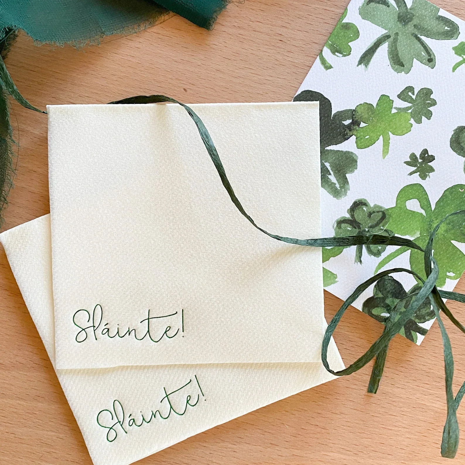 Sláinte Ivory Cocktail Napkin Set | Guest Towel | Foil Print | Funny | Entertaining | Hostess | Party | St. Paddy's Day | St. Pa