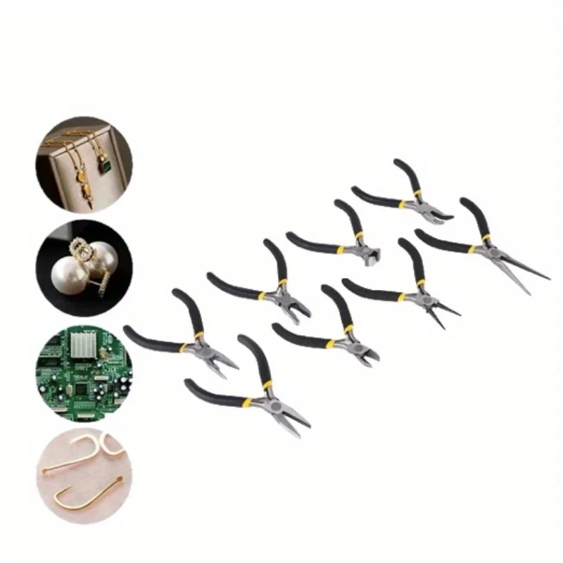 مجموعة كماشة فولاذية مكونة من 8 قطع تتضمن كماشة إبرة مستديرة ومقص علوي وقواطع أسلاك لأعمال الإصلاح الداخلية والخارجية