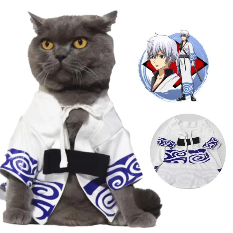 

Sakata Gintoki Pet Costumes Anime Cartoon Cats Cosplay Coat Puppy Party Dress Up Breathable Pet Clothing Halloween Cat Costumes