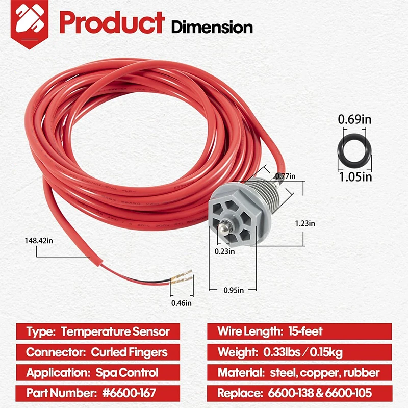 6600-167 Temperatuursensor Met Gekrulde Vingerconnectoren En 6540-228 O-Ring, Geschikt Voor Sundance-Spa 'S En Jacuzzi-Bubbelbaden.