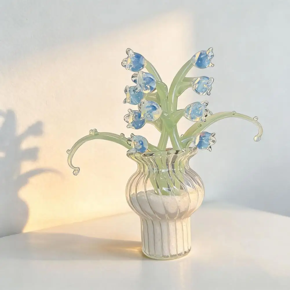 Nelken/Lilien/Pfingstrosen-Blumenstrauß in Vase Mini-Glasblumenfigur Handgeblasenes Kleines Künstliches Kristallglas-Blumenornament