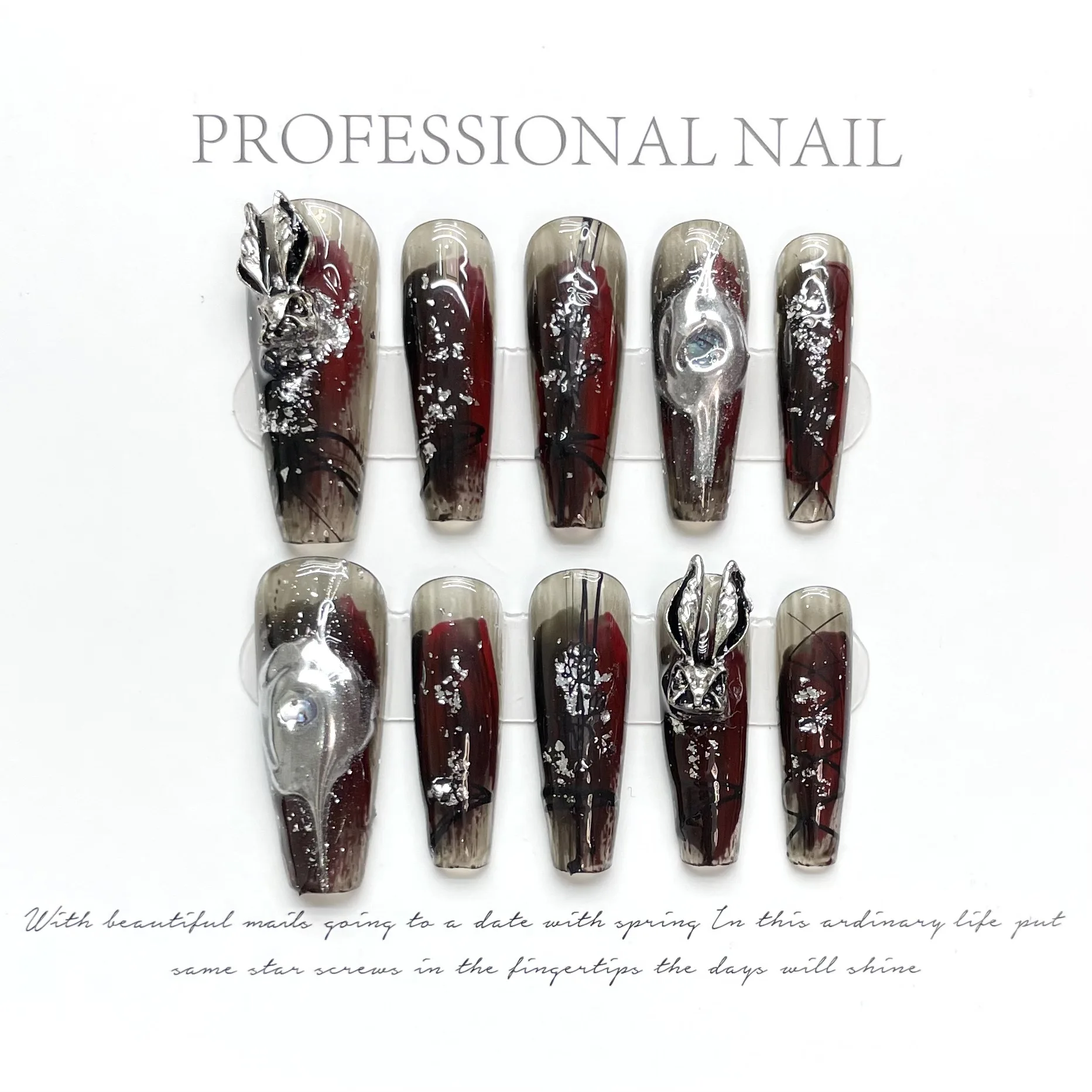 

Black Evil Rabbit Y2K Handmade Fake Nails Professional Wearable Advanced Press On Nails Designed Punk Ballet Nail Art With Glue