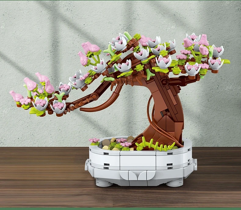 462PCS Bonsai Baustein Blume Kreative Pflanze Kirschblüte Baum Topf Bouquet DIY Hause Dekoration Geschenke Spielzeug – Detail 2
