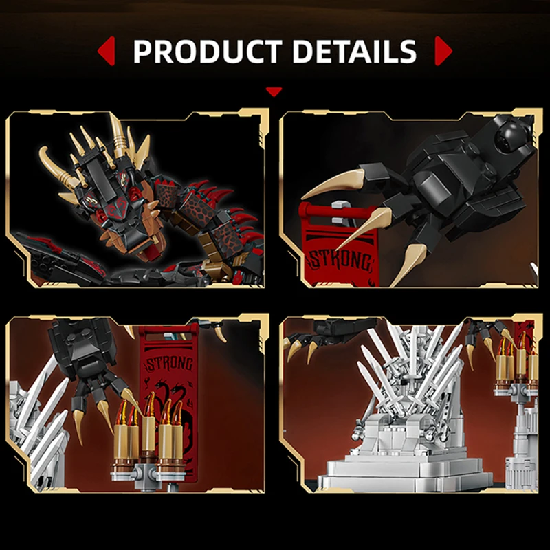 1868PCS Dragon Building Blocks Ornaments With Bracket Fantasy Fire Dragon Bricks Model Toys Kit Birthday Gifts For Teen Kids Boy