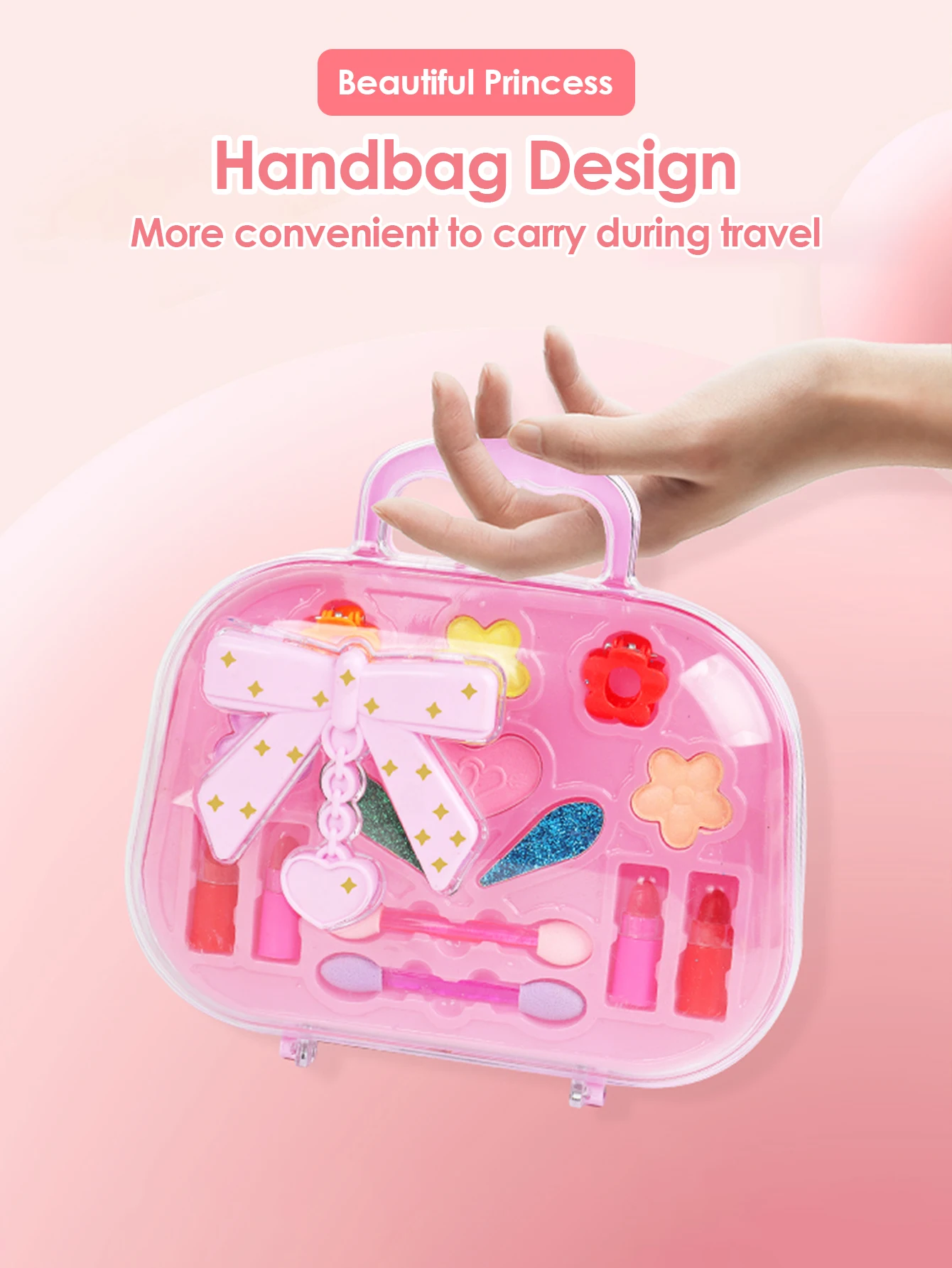 Make-uptas voor meisjes, make-upspeelgoed Prinses Wasbaar Fantasiespel Make-upset Speelgoed Kinderschoonheid Kleine handtasspeelgoed