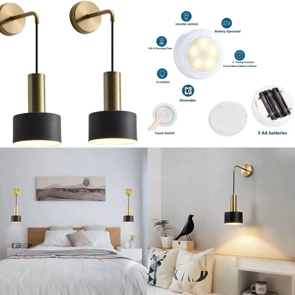 

Современные светодиодные настенные светильники из 2 предметов с дистанционным управлением, питанием от батареи для спальни, гостиной, кабинета и лестницы