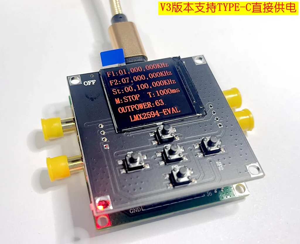 LMX2595 PLL Frequency Synthesizer Development Board 10MHz~19GHz Sweep Function Type-C Power Supply High Frequency SMA
