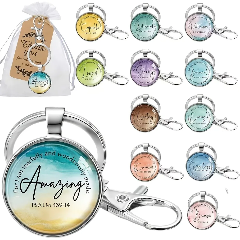 9/18/27 sets de llaveros con versículos bíblicos, regalo cristiano con bolsas y tarjetas para Navidad, familia, empleados, recuerdos de boda para invitados