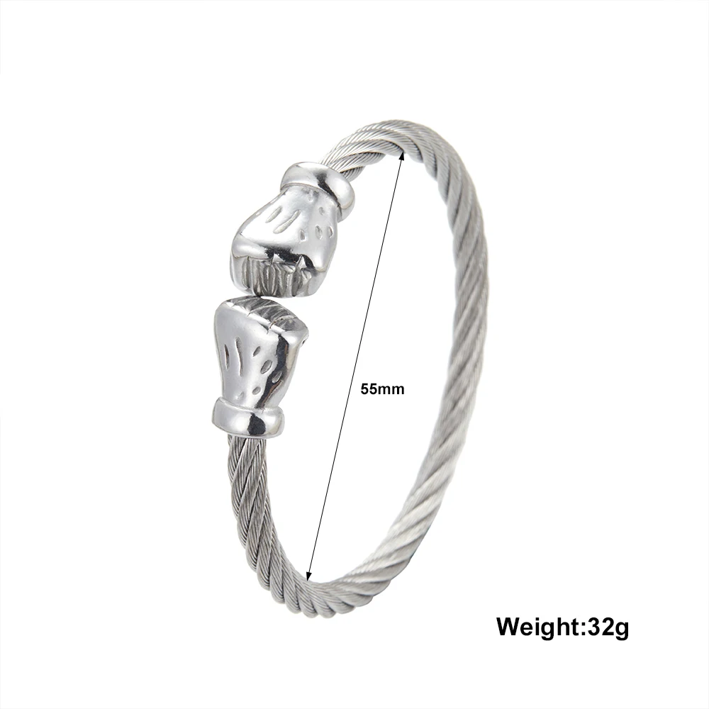 316L Stainless Steel 18K Gold Plated Boxing Glove Twisted Wire Open Cuff Bracelet Sport Strength Bangle Jewelry For Men Women