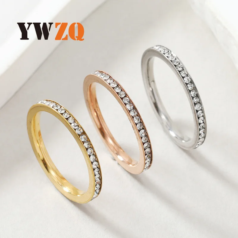 1set Hot Sell multi-size Exquisite Niche Extremely Fine 2mm Row Of Rhinestone Inlaid Titanium Steel Ring Stainless Steel Jewelry