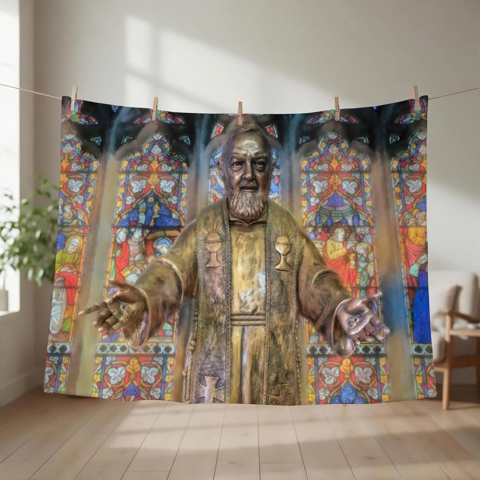 Saint Pio Statue Throw Blanket couch cozy soft plush fuzzy picnic outdoor blanket