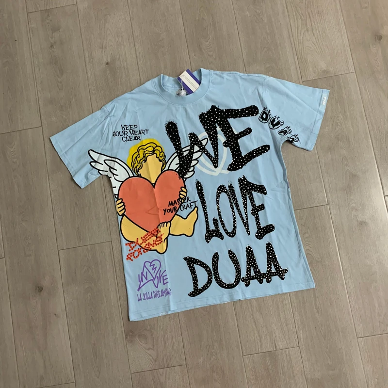 American Style Trend Couple Diamond-stamped Print Duaa T-shirt Quality Classic Fashion Short-sleeved Top Real Pictures