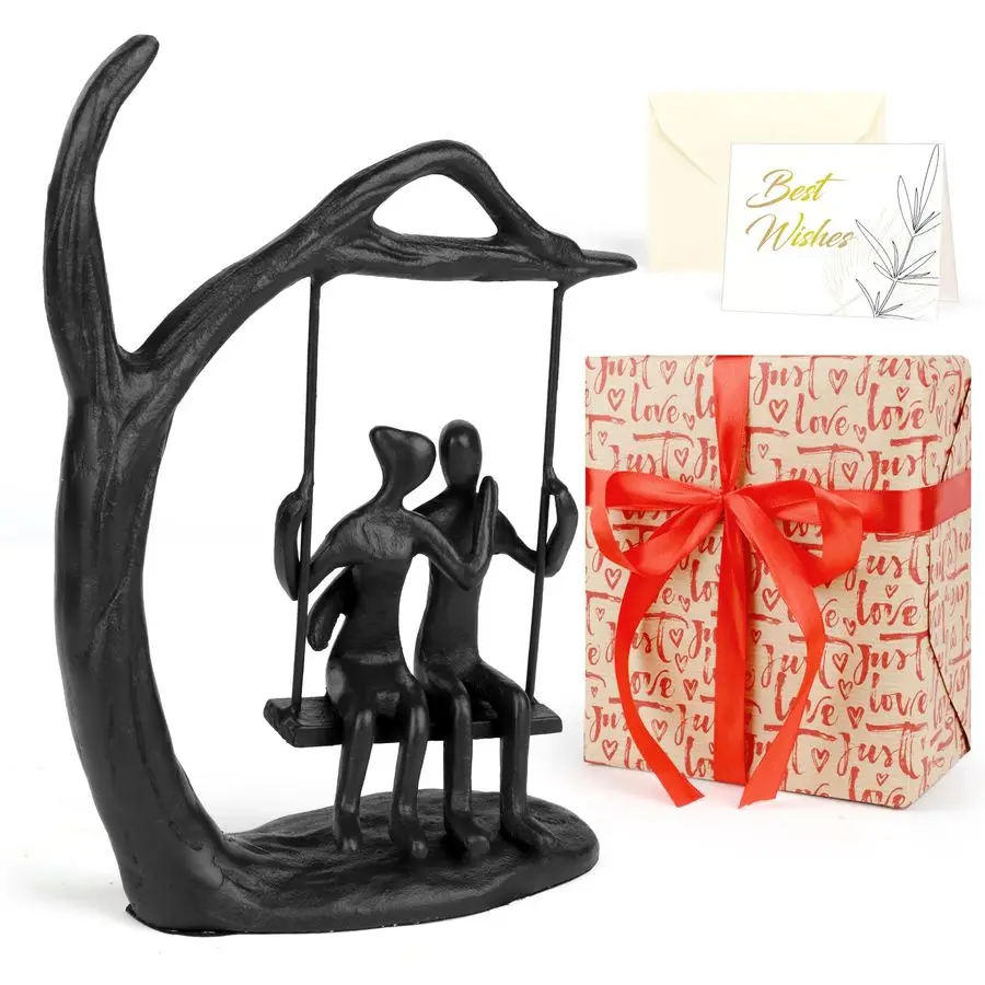 

Kresecioo Anniversary Wedding Gifts for Couple Her Romantic Couple Statue in Love, Black Metal Figurine Sweet Loving Together I
