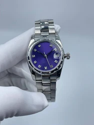 New purple diamond face women's watch: 31mm automatic calendar, waterproof precision steel dial strap