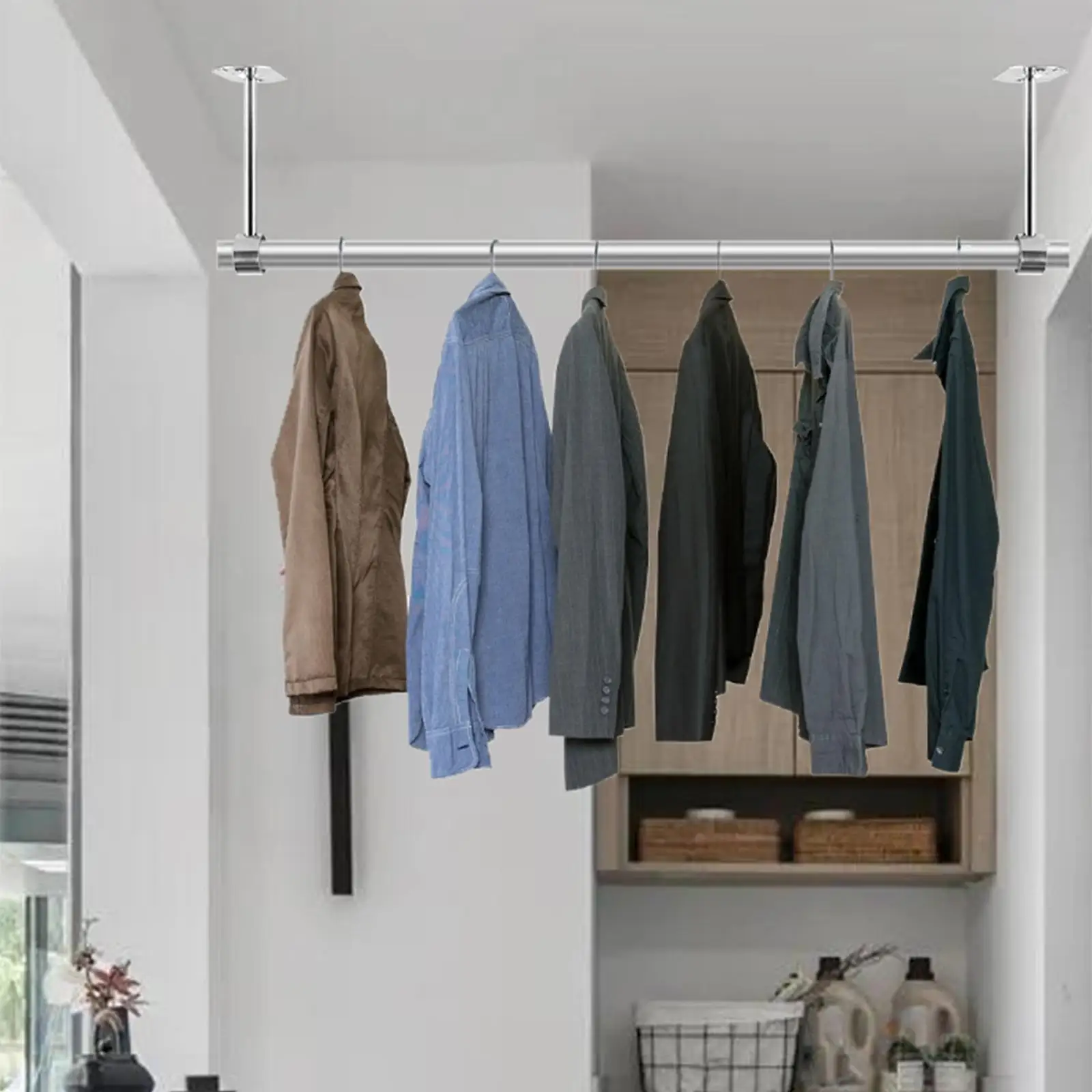 Steel Closet Pipe Bracket for Rod Holder Wardrobe Hanger Mount Curtain Rail Shower Ceiling Socket Flange Support