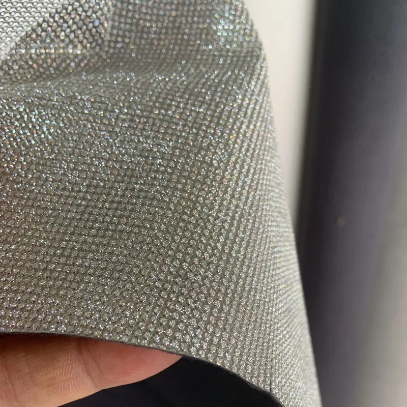 Glitter Bling Silver PU Synthetic Leather Shoes Fabrics Materials