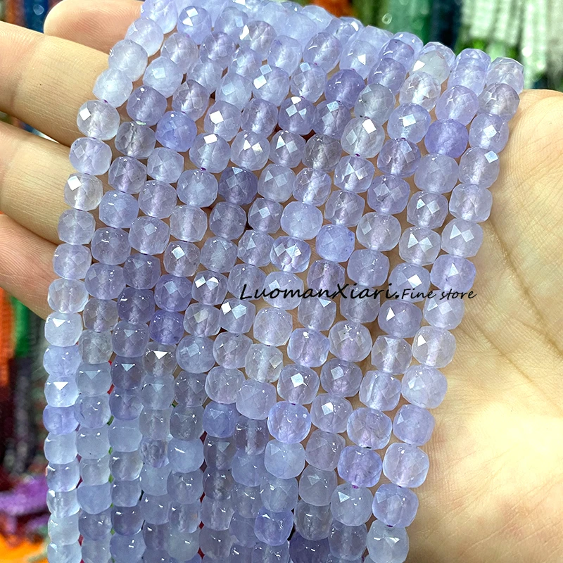 الحجر الطبيعي 7-8 مللي متر الأوجه مربع اللازورد فضفاض مكعب خزر عازل لصنع المجوهرات أقراط يدوية أساور اكسسوارات