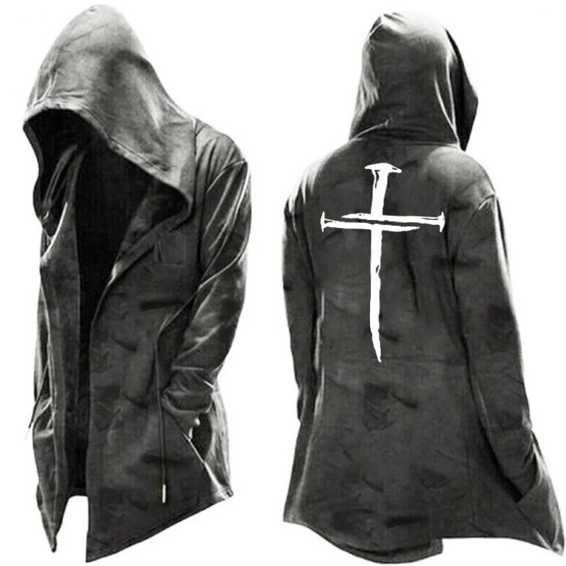 Amazon European and American Men's Clothing New Cape Simple Casual Hooded Drawstring Halloween Men's Funny Thriller Simpleness