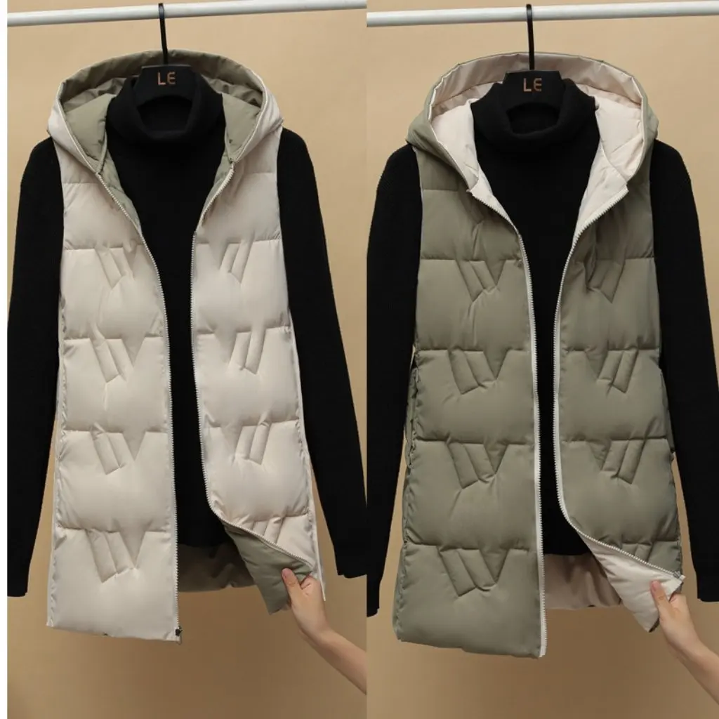 

Women's Reversible Vest Mid-Length Korean Style Cotton Jacket Thick Winter Autumn down Vest for Ladies