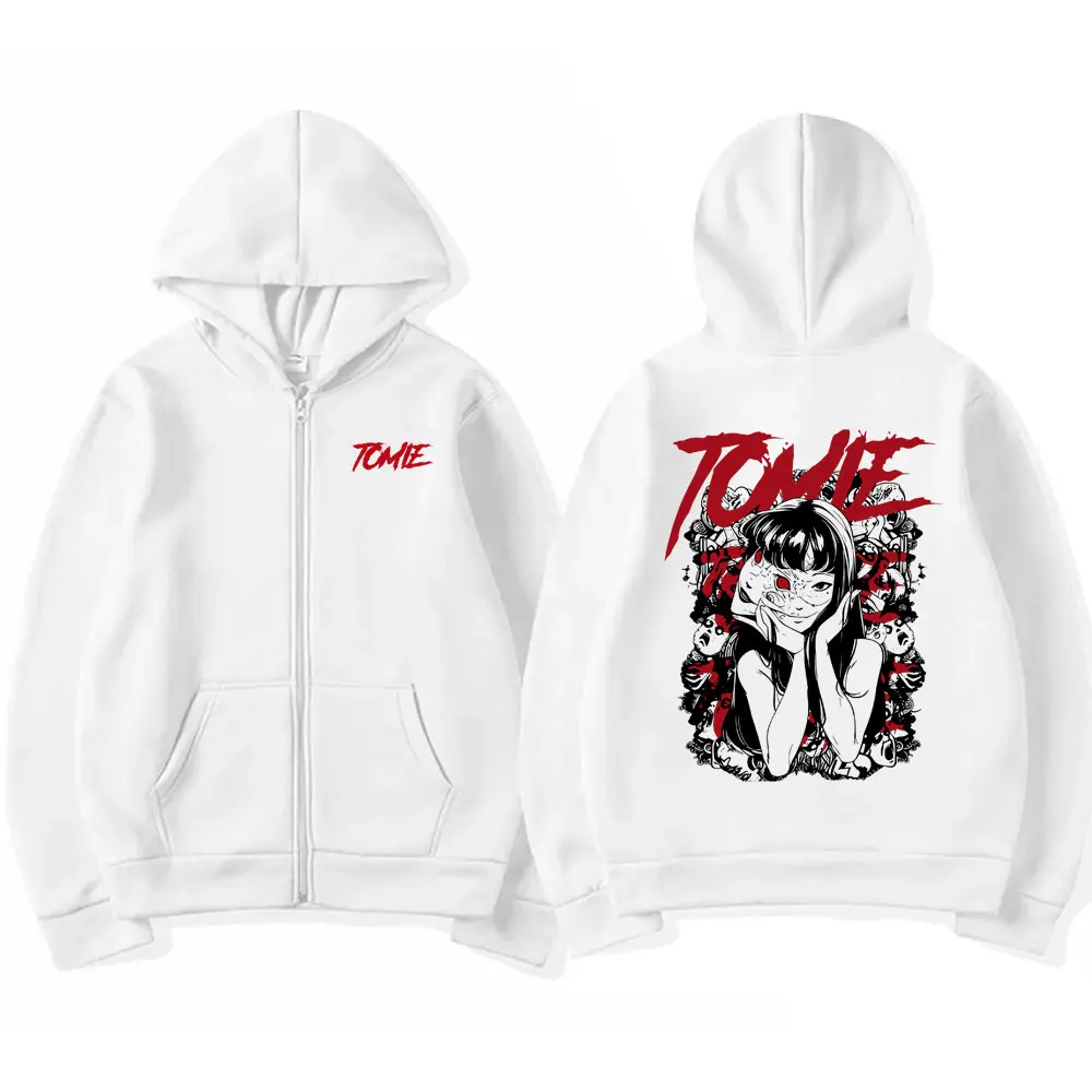 Japanischer Anime Tomie Junji Ito Reißverschluss-Hoodie für Männer und Frauen Vintage Manga Horror Zip-Up-Jacke Unisex Casual Fleece Zip-Up-Sweatshirt – Detail 7