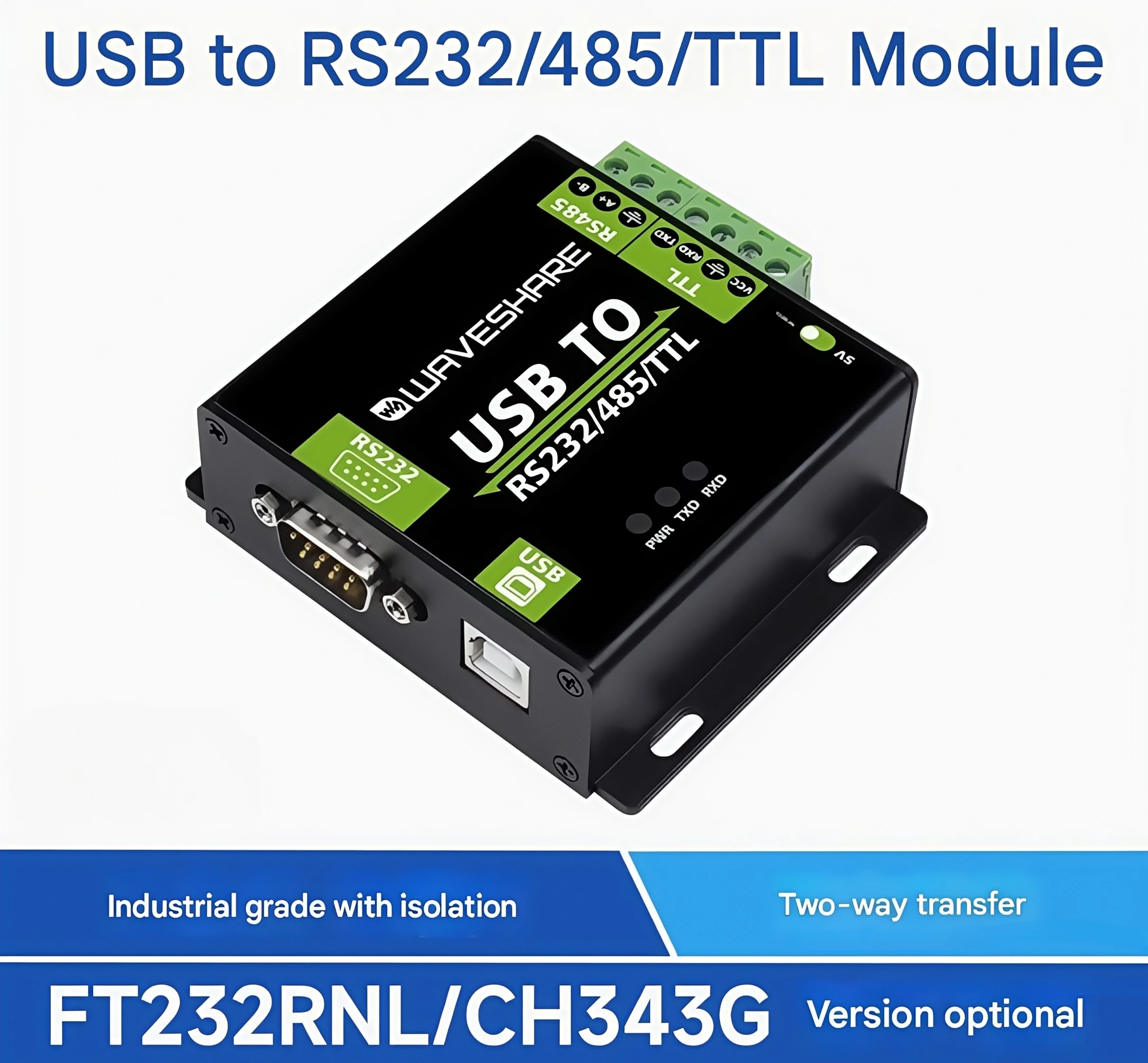 

Модуль связи USB-RS232/RS485/TTL UART, многопортовый двунаправленный промышленный класс с изоляцией, версия FT232RNL CH343