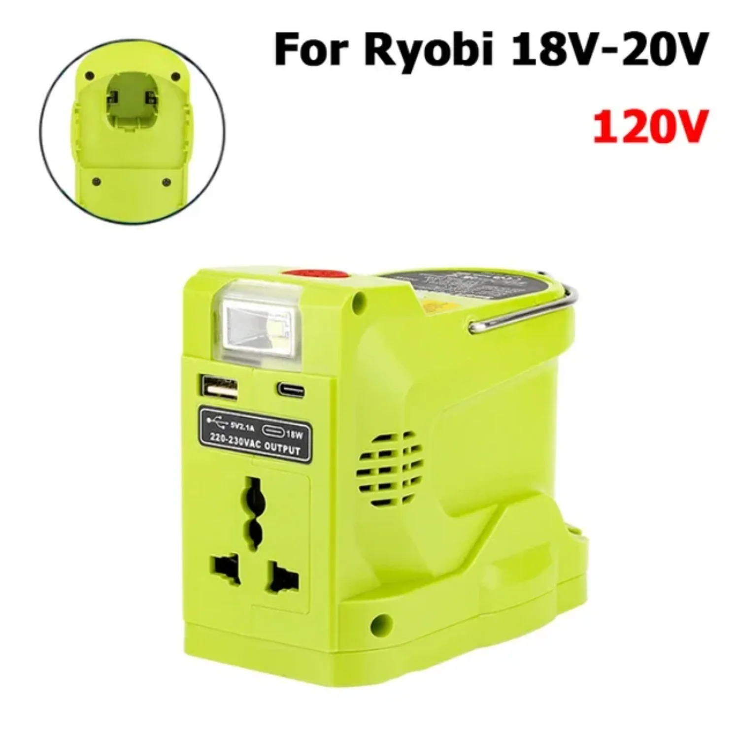 

200W Power Inverter Generator for 18V Lithium Battery,DC 18V To AC 120V 220V Portable Power Station with 280lm LED Light