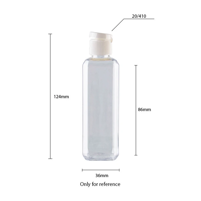 50 pz 50 ml 100 ml Bottiglia di plastica da viaggio vuota Tappo a vite Bottiglie contenitore cosmetico quadrato Campione Imballaggio per la cura personale