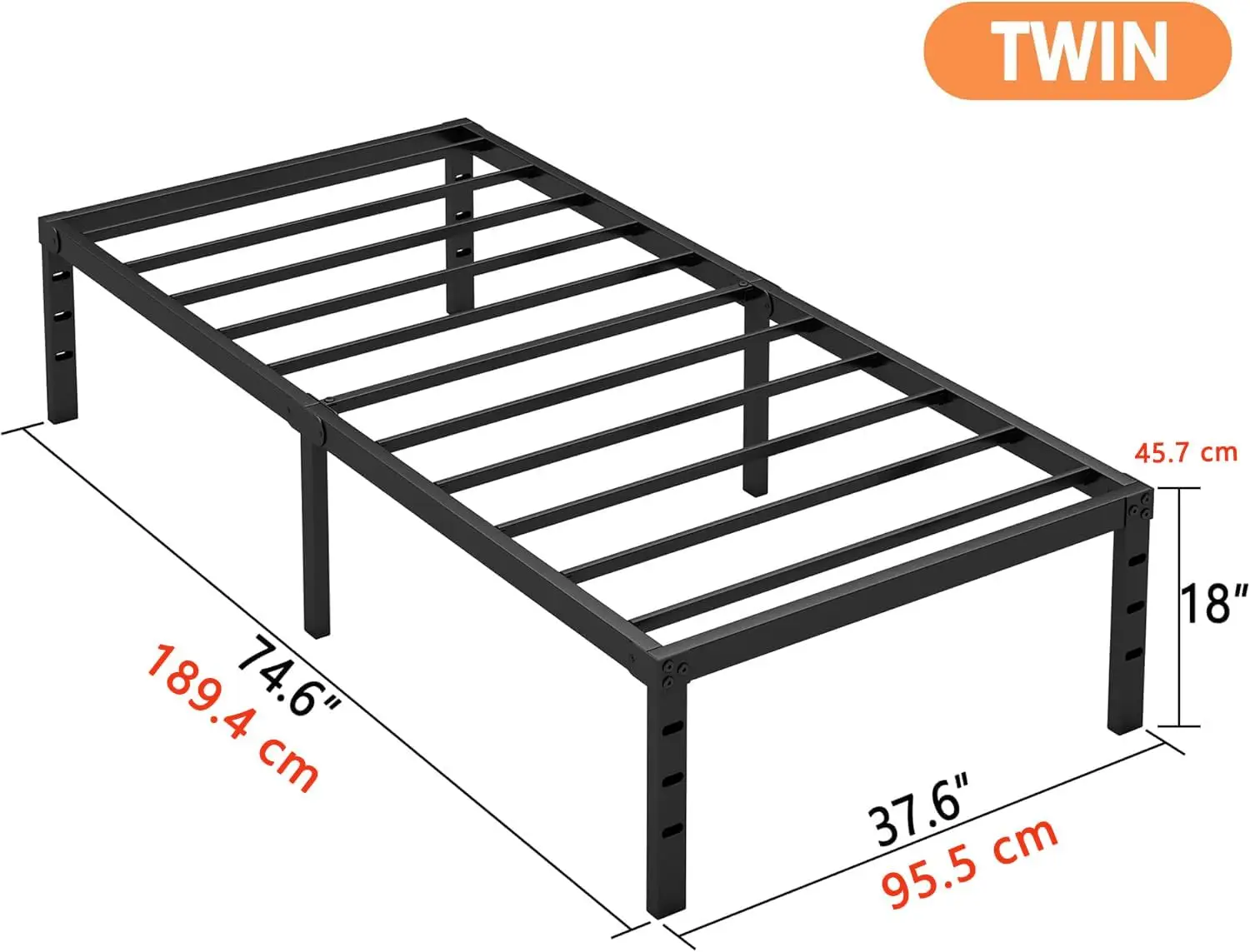 

18 Inch Twin Bed Frame - Sturdy Metal Platform Twin Size, No Box Spring Needed, Heavy Duty, Easy Assembly,Factory Direct Sales