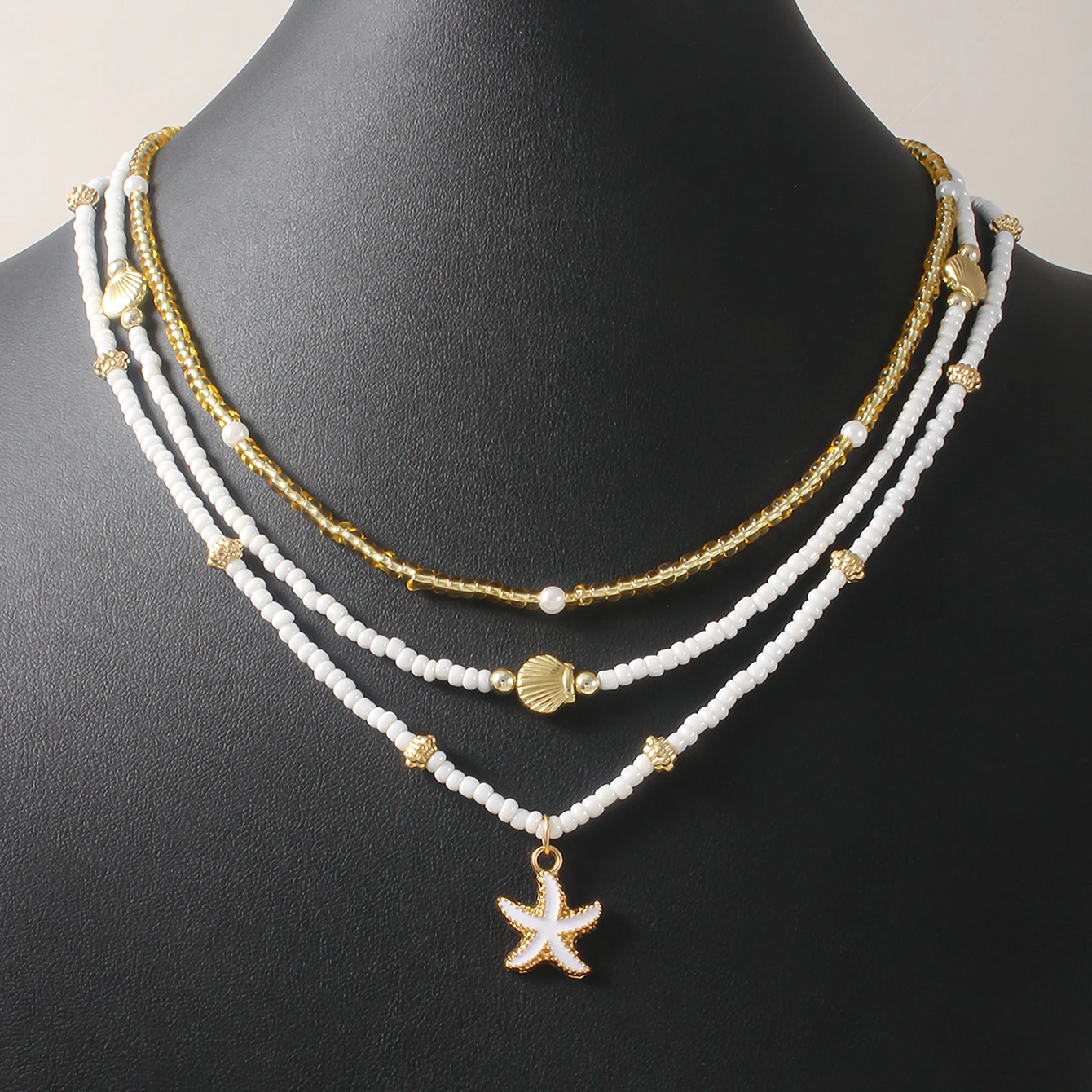 Bohemian Handmade Bead Stacked Choker Delicate Starfish Shell Pendant Necklace Women's Summer Beach Party Vacation Jewelry - view 6