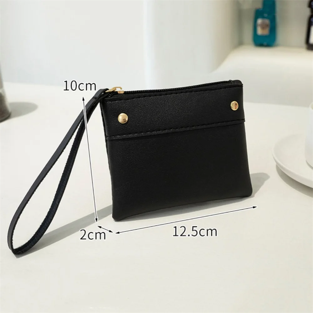 Cartera corta de cuero Pu para mujer, monedero pequeño de Color sólido, Mini BOLSA PARA llaves, bolsa para tarjetas de crédito con correa para la muñeca, nuevo