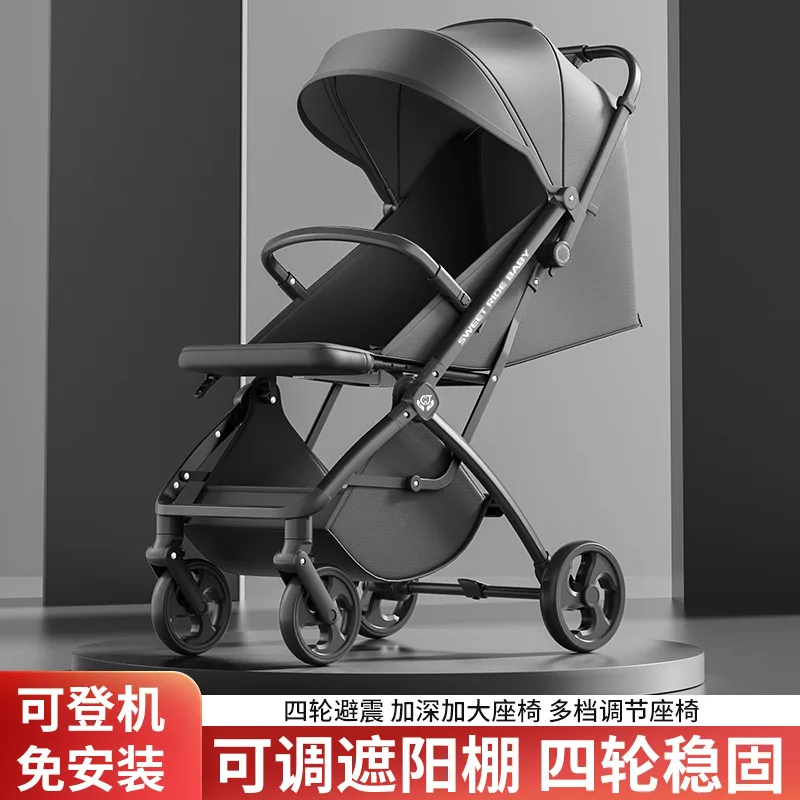 

Lightweight Folding Baby Stroller Four-wheel Stroller for Shock Absorption High Landscape Baby Stroller for Newborns
