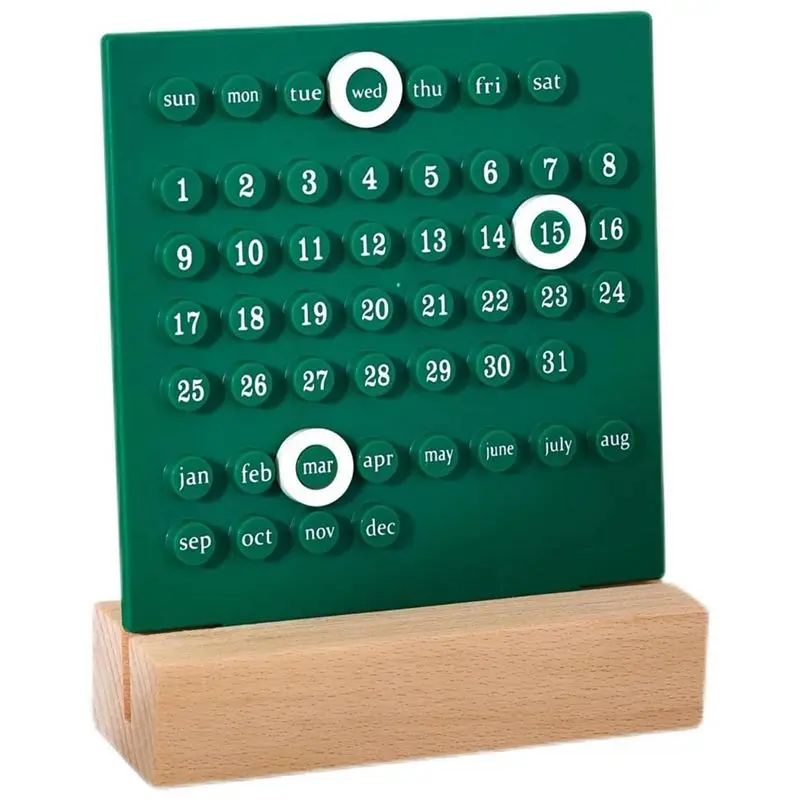 *ABAB Wooden Desk Calendar Perpetual Calendar Retro Home Unique Gifts,Month Date Display, Desk Decorations for Office, Green