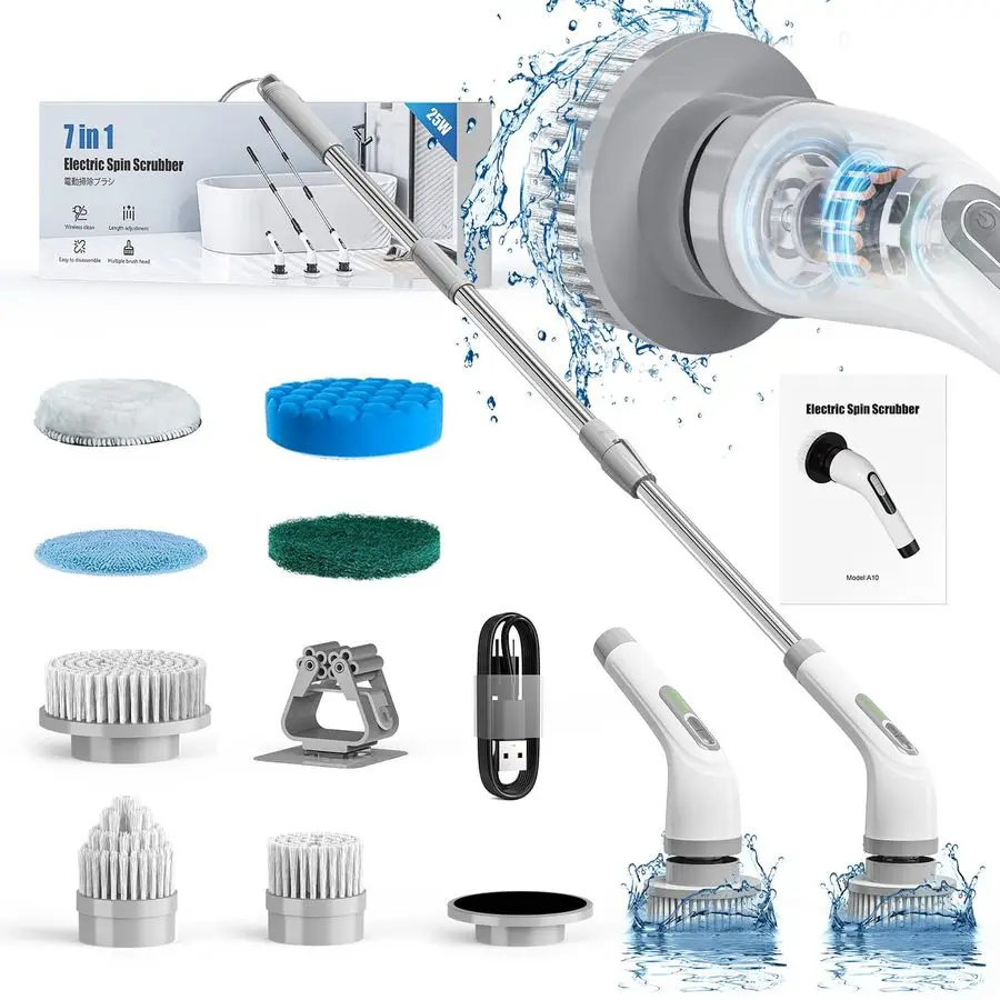 

Spin Scrubber Cordless Shower Cleaner Bathroom Cleaning Brush Scrubbing with Tool Free Adjustable Extension Arm for Tub Tile Flo