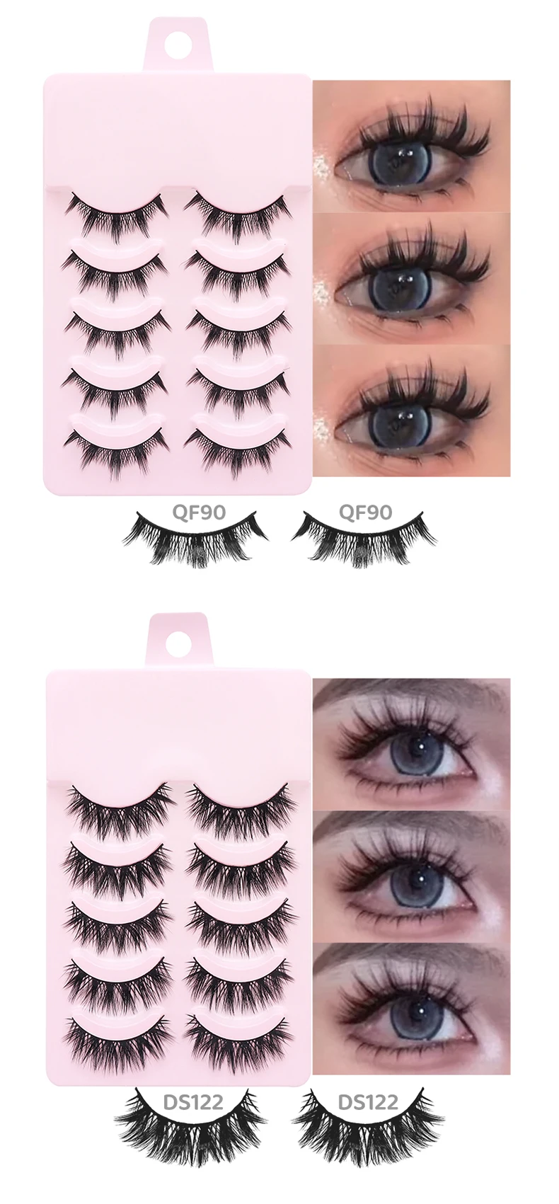 DINGSEN 5 Paar Manga-Wimpern, Augen-Wimpern, weiche, natürliche lange Wimpern, künstliche Wimpern, Anime-Wispy-Streifen, falsche Wimpern, Make-up – Detail 10