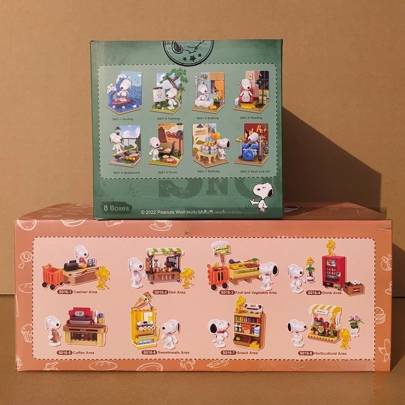 Genuine Authorized Snoopy Blind Box Series Cartoon Supermarket Garden Furniture Scene Children'S Building Block Toys