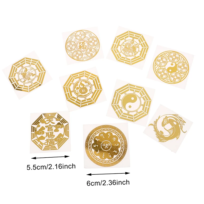 Pegatina de Metal Feng Shui para teléfono móvil, cinco emperadores, se disuelve, puerta a puerta, ocho trigramos, para el hogar, 1 unidad