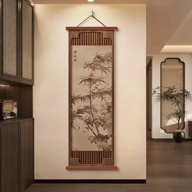 Wabi Sabi Zen Wall Art Scroll Bamboo Plum Blossom Vintage Asian Art for Tea Room Home Entrance