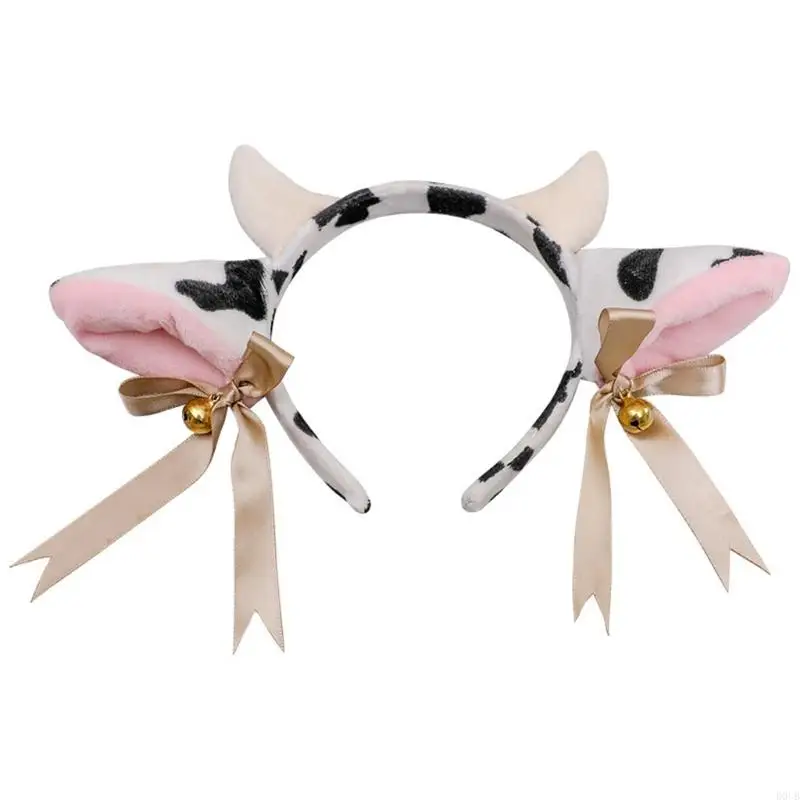 

Cow Ears Horns Headband Bowknot Ribbon Bells Headwear Elastic Hair Hoop for Party Animal Cosplay Costume Accessories