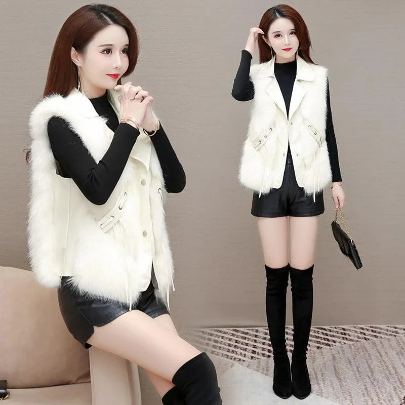 Stylish Faux Fur Vest for Women Short Slimming Coat with Waistcoat Design Spring Autumn Wearable Top for Outdoor​