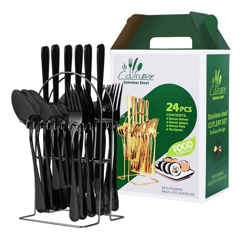 24 Pcs Gold Cutlery Sets Kitchen Tableware Stainless Steel Knife Forks Spoons  Silverware Home Flatware Set Dinnerware Set