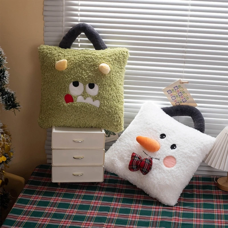 C63B Lovely Plushie Storage Cushion Bag Christmas Snowman Tree Reindeer Throw Pillow