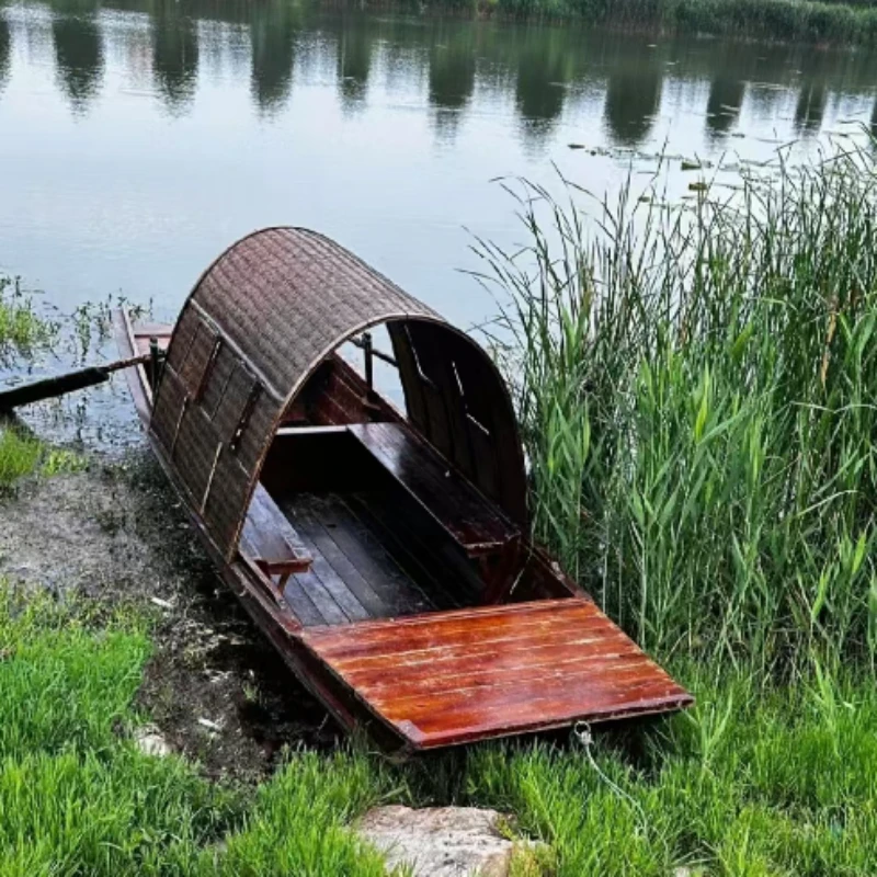 Antique fishing boat landscaping water wooden boat landscape model decorative props solid wood ornaments