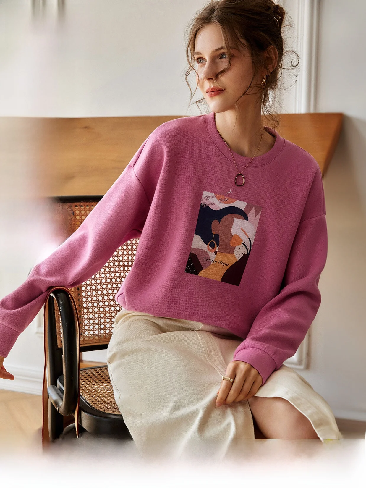 

OLrain round Ne Knitted Sweater Women's Loose Fit Printed Casual Long Sve Top Faionable Comfortable plus Size Sweatirt