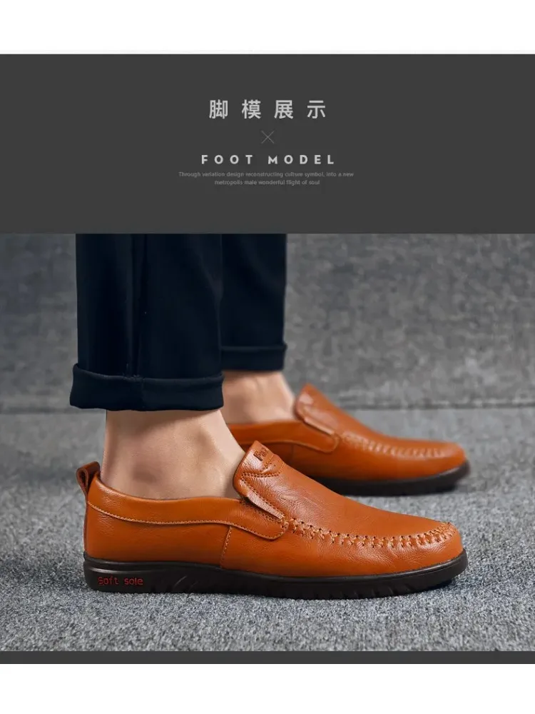 Handcrafted Leather Casual Shoes for Men, Plus Size Business Formal Shoes, Summer Fashionable British Style