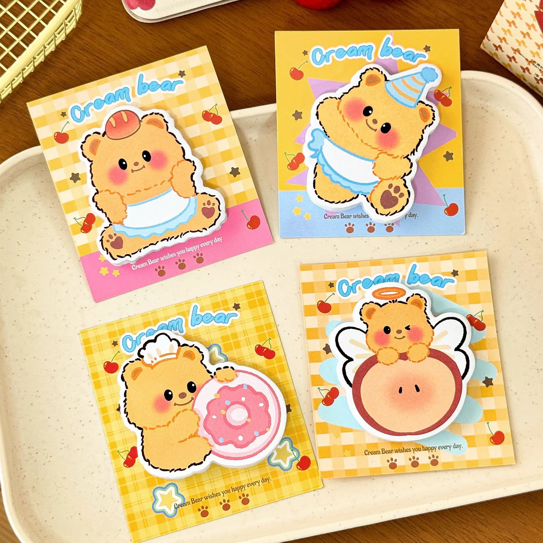 120/240Sheets Adhesive Memo Pads Cartoon Bear Milk Yellow Cartoon Sticky Notes for Student Stationery Sticker Paper Cute
