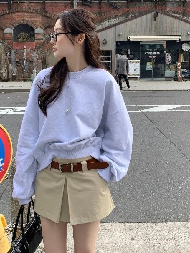 

Свободная толстовка с капюшоном Lantern Sve Jaet, женский круглый повседневный комплект Ne, плиссированная юбка Pred спереди и эластичной юбкой Ba ort