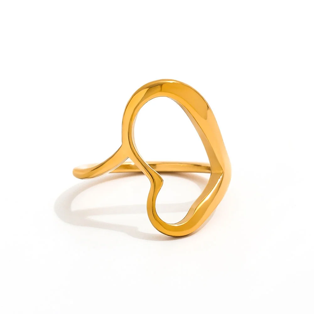 

Joolim Jewelry High End PVD Wholesale Waterproof&No Fade Fashion Big Hollow Peach Heart Stainless Steel Finger Ring for Women